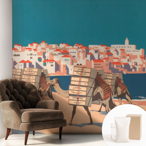 Carta Da Parati - Mural - Con Sala Da Pranzo - Camera Da Letto - Cameretta - Con Colla Gratuita Carovana di cammelli 250x250 cm