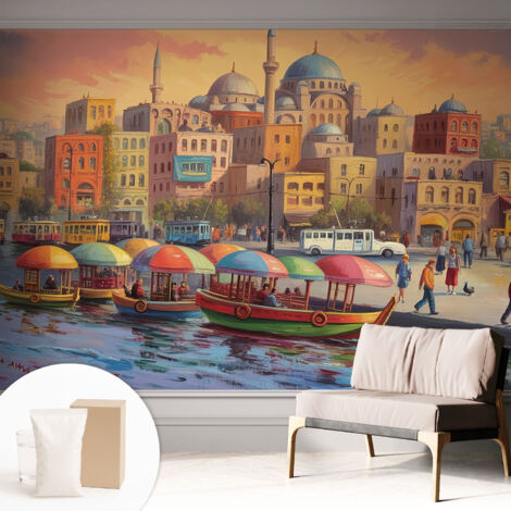 Carta Da Parati - Mural - Con Sala Da Pranzo - Camera Da Letto - Cameretta - Con Colla Gratuita costa urbana 312x219 cm