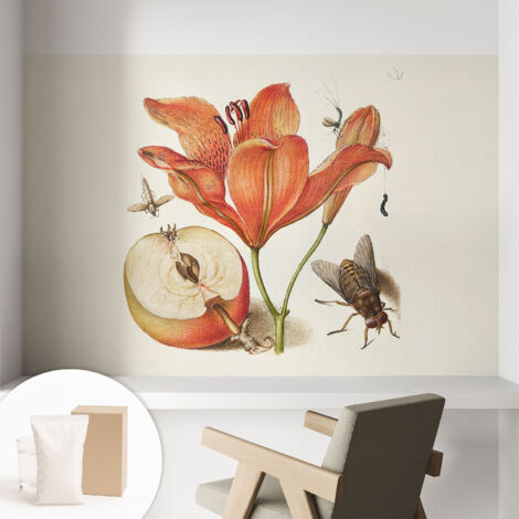 Carta Da Parati - Mural - Con Sala Da Pranzo - Camera Da Letto - Cameretta - Con Colla Gratuita Illustrazione botanica 104x70 cm