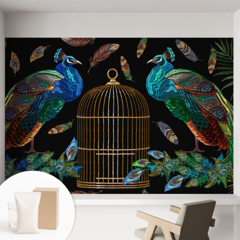 Carta Da Parati - Mural - Con Sala Da Pranzo - Camera Da Letto - Cameretta - Con Colla Gratuita Immagine di pavone 152x104 cm