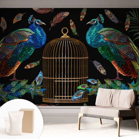 Carta Da Parati - Mural - Con Sala Da Pranzo - Camera Da Letto - Cameretta - Con Colla Gratuita Immagine di pavone 312x219 cm