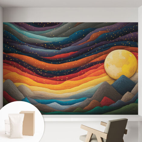 Carta Da Parati - Mural - Con Sala Da Pranzo - Camera Da Letto - Cameretta - Con Colla Gratuita Montagne colorate 152x104 cm