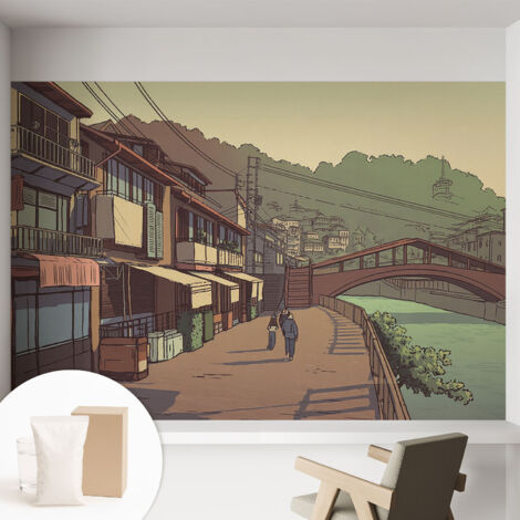 Carta Da Parati - Mural - Con Sala Da Pranzo - Camera Da Letto - Cameretta - Con Colla Gratuita paesaggio dai colori pastello 152x104 cm