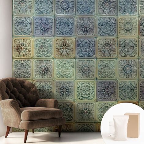 Carta Da Parati - Mural - Con Sala Da Pranzo - Camera Da Letto - Cameretta - Con Colla Gratuita Piastrelle geometriche 250x250 cm