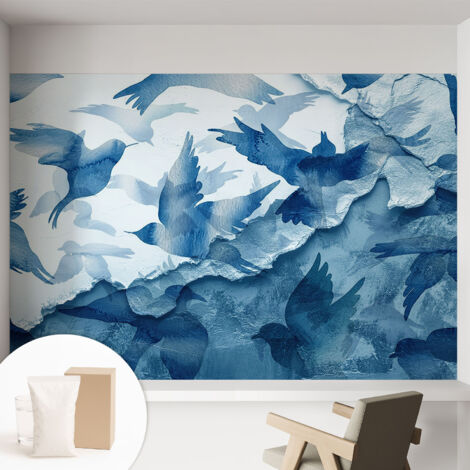 Carta Da Parati - Mural - Con Sala Da Pranzo - Camera Da Letto - Cameretta - Con Colla Gratuita Uccelli dinamici 152x104 cm
