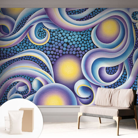 Carta Da Parati - Mural - Con Sala Da Pranzo - Camera Da Letto - Cameretta - Con Colla Gratuita Vortici colorati 312x219 cm