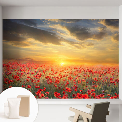 Carta Da Parati - Murale Alla Moda Decorazione - Camera Da Letto - Con Colla Gratuita Campo di papaveri 152x104 cm