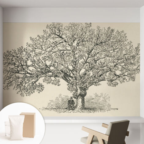 Carta Da Parati - Murale Alla Moda Decorazione - Camera Da Letto - Con Colla Gratuita Illustrazione di un albero 152x104 cm