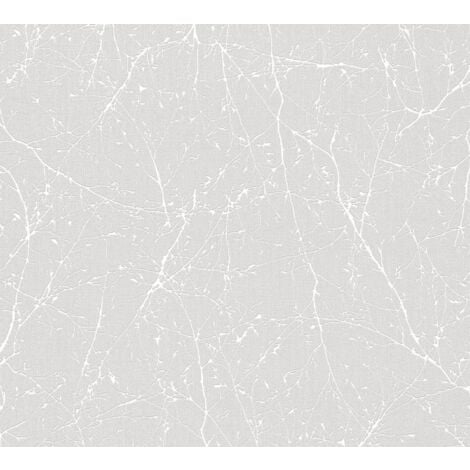 Carta da parati natura Profhome 305071 Carta da parati TNT leggermente strutturata con elementi di natura ed accenti metallici bianco grigio-chiaro argento 5,33 m2 - bianco