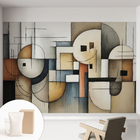 Carta Da Parati Non Tessuto - Con Colla Gratuita - Con Motivi Moderni - Design Elegante Per Pareti Armonia geometrica 152x104 cm
