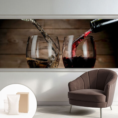 Carta Da Parati Non Tessuto - Con Colla Gratuita - Con Motivi Moderni - Design Elegante Per Pareti Bicchieri di vino 250x104 cm