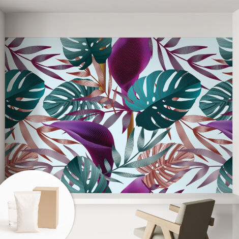 Carta Da Parati Non Tessuto - Con Colla Gratuita - Con Motivi Moderni - Design Elegante Per Pareti Composizione tropicale 152x104 cm