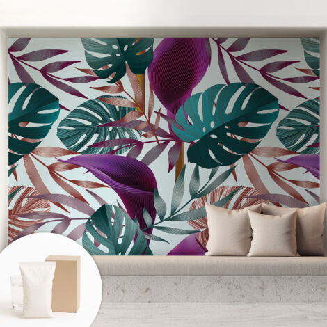 Carta Da Parati Non Tessuto - Con Colla Gratuita - Con Motivi Moderni - Design Elegante Per Pareti Composizione tropicale 208x146 cm
