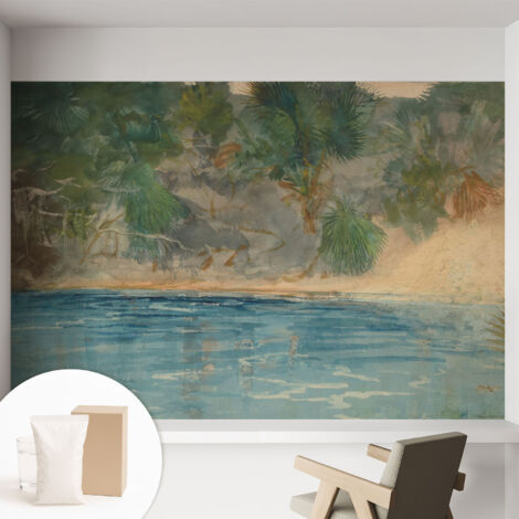 Carta Da Parati Non Tessuto - Con Colla Gratuita - Con Motivi Moderni - Design Elegante Per Pareti Costa tropicale 152x104 cm