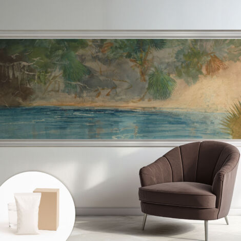 Carta Da Parati Non Tessuto - Con Colla Gratuita - Con Motivi Moderni - Design Elegante Per Pareti Costa tropicale 250x104 cm