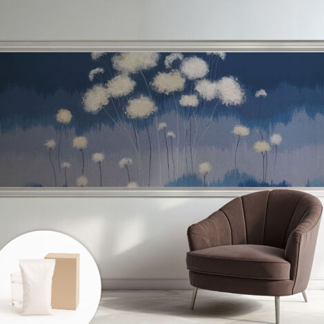 Carta Da Parati Non Tessuto - Con Colla Gratuita - Con Motivi Moderni - Design Elegante Per Pareti Denti di leone bianchi 250x104 cm