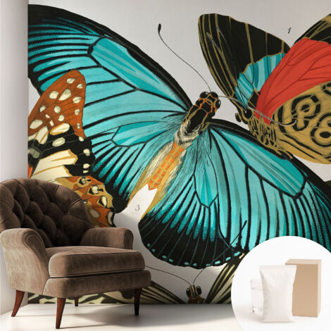 Carta Da Parati Non Tessuto - Con Colla Gratuita - Con Motivi Moderni - Design Elegante Per Pareti Farfalle colorate 250x250 cm