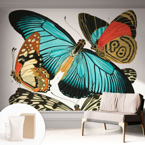 Carta Da Parati Non Tessuto - Con Colla Gratuita - Con Motivi Moderni - Design Elegante Per Pareti Farfalle colorate 312x219 cm