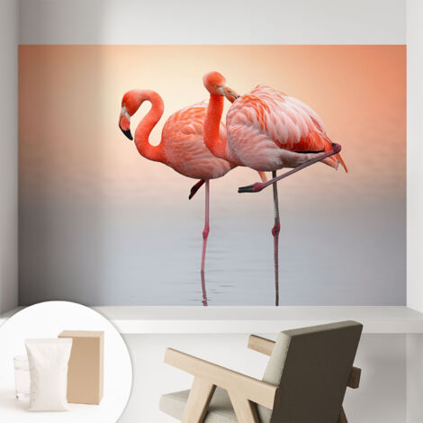 Carta Da Parati Non Tessuto - Con Colla Gratuita - Con Motivi Moderni - Design Elegante Per Pareti Fenicotteri delicati 104x70 cm