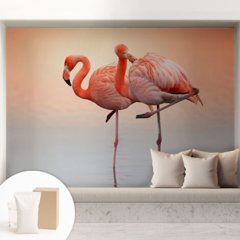 Carta Da Parati Non Tessuto - Con Colla Gratuita - Con Motivi Moderni - Design Elegante Per Pareti Fenicotteri delicati 208x146 cm