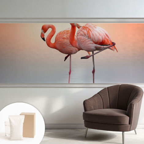 Carta Da Parati Non Tessuto - Con Colla Gratuita - Con Motivi Moderni - Design Elegante Per Pareti Fenicotteri delicati 250x104 cm