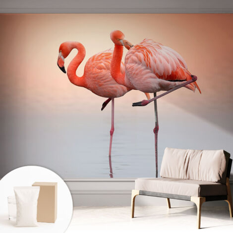 Carta Da Parati Non Tessuto - Con Colla Gratuita - Con Motivi Moderni - Design Elegante Per Pareti Fenicotteri delicati 312x219 cm
