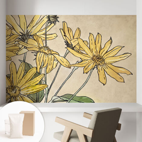 Carta Da Parati Non Tessuto - Con Colla Gratuita - Con Motivi Moderni - Design Elegante Per Pareti Fiori ad acquerello 104x70 cm