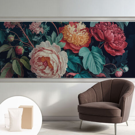 Carta Da Parati Non Tessuto - Con Colla Gratuita - Con Motivi Moderni - Design Elegante Per Pareti Fiori colorati 250x104 cm