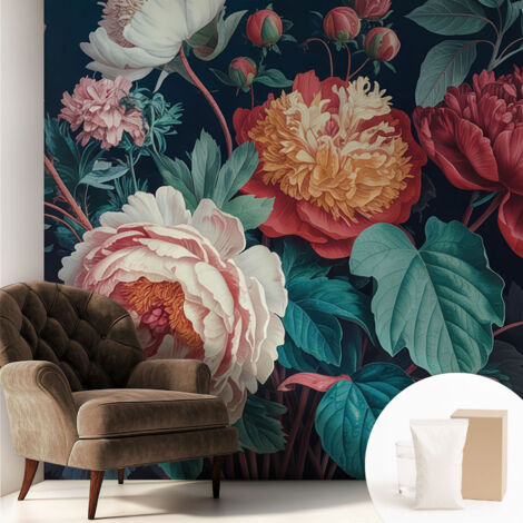 Carta Da Parati Non Tessuto - Con Colla Gratuita - Con Motivi Moderni - Design Elegante Per Pareti Fiori colorati 250x250 cm