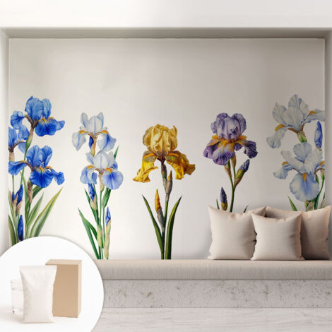 Carta Da Parati Non Tessuto - Con Colla Gratuita - Con Motivi Moderni - Design Elegante Per Pareti Fiori di iris 208x146 cm