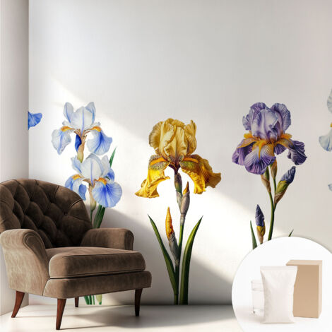 Carta Da Parati Non Tessuto - Con Colla Gratuita - Con Motivi Moderni - Design Elegante Per Pareti Fiori di iris 250x250 cm
