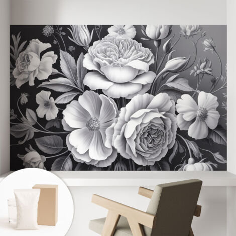 Carta Da Parati Non Tessuto - Con Colla Gratuita - Con Motivi Moderni - Design Elegante Per Pareti Fiori grigi 104x70 cm