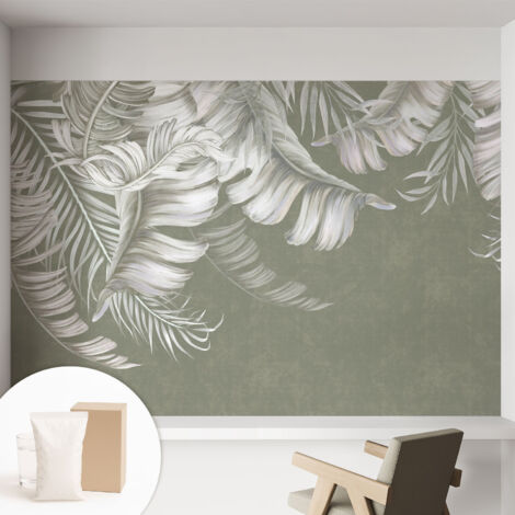 Carta Da Parati Non Tessuto - Con Colla Gratuita - Con Motivi Moderni - Design Elegante Per Pareti Foglie delicate 152x104 cm