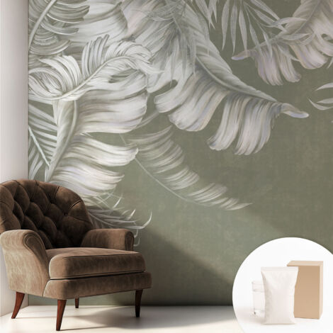 Carta Da Parati Non Tessuto - Con Colla Gratuita - Con Motivi Moderni - Design Elegante Per Pareti Foglie delicate 250x250 cm