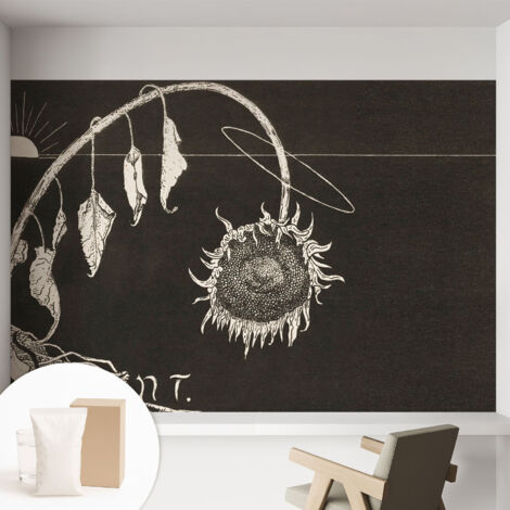 Carta Da Parati Non Tessuto - Con Colla Gratuita - Con Motivi Moderni - Design Elegante Per Pareti Girasole nostalgico 152x104 cm