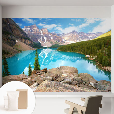 Carta Da Parati Non Tessuto - Con Colla Gratuita - Con Motivi Moderni - Design Elegante Per Pareti Lago Blu 152x104 cm