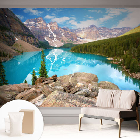 Carta Da Parati Non Tessuto - Con Colla Gratuita - Con Motivi Moderni - Design Elegante Per Pareti Lago Blu 312x219 cm