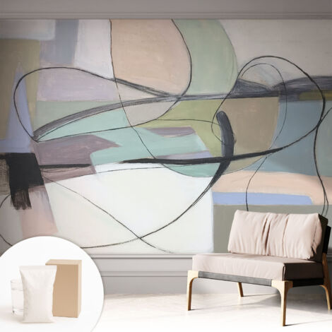Carta Da Parati Non Tessuto - Con Colla Gratuita - Con Motivi Moderni - Design Elegante Per Pareti Linee pastello 312x219 cm