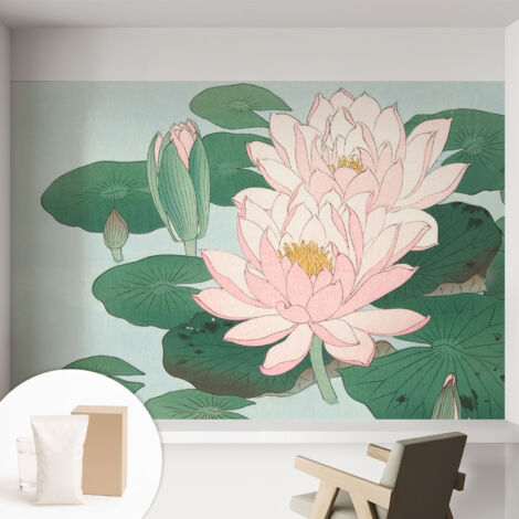 Carta Da Parati Non Tessuto - Con Colla Gratuita - Con Motivi Moderni - Design Elegante Per Pareti Loto acquatico 152x104 cm