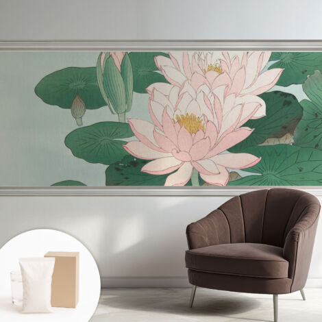 Carta Da Parati Non Tessuto - Con Colla Gratuita - Con Motivi Moderni - Design Elegante Per Pareti Loto acquatico 250x104 cm