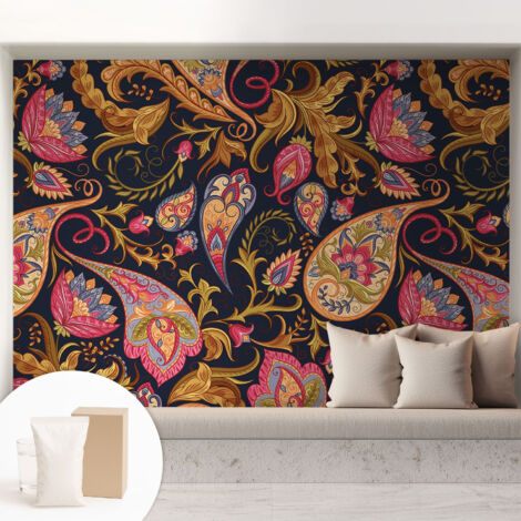 Carta Da Parati Non Tessuto - Con Colla Gratuita - Con Motivi Moderni - Design Elegante Per Pareti Paisley colorato 208x146 cm
