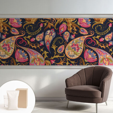 Carta Da Parati Non Tessuto - Con Colla Gratuita - Con Motivi Moderni - Design Elegante Per Pareti Paisley colorato 250x104 cm