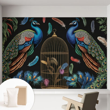 Carta Da Parati Non Tessuto - Con Colla Gratuita - Con Motivi Moderni - Design Elegante Per Pareti Pavoni esotici 152x104 cm