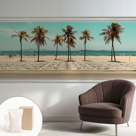 Carta Da Parati Non Tessuto - Con Colla Gratuita - Con Motivi Moderni - Design Elegante Per Pareti Spiaggia con palme 250x104 cm