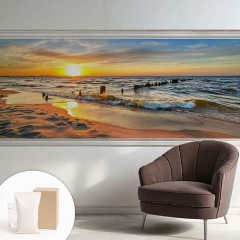 Carta Da Parati Non Tessuto - Con Colla Gratuita - Con Motivi Moderni - Design Elegante Per Pareti Spiaggia tramonto 250x104 cm