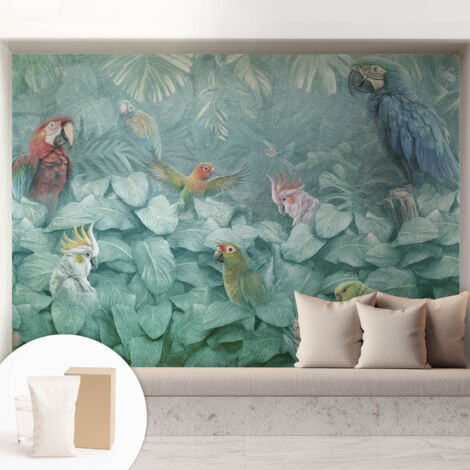 Carta Da Parati Non Tessuto - Con Colla Gratuita - Con Motivi Moderni - Design Elegante Per Pareti Uccelli esotici 208x146 cm