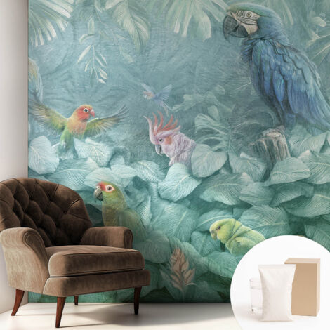 Carta Da Parati Non Tessuto - Con Colla Gratuita - Con Motivi Moderni - Design Elegante Per Pareti Uccelli esotici 250x250 cm