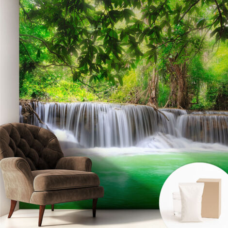 Carta Da Parati Non Tessuto - Con Colla Inclusa per Camera da Letto - Facile da Applica - Motivo decorativo cascata nella foresta 250x250 cm