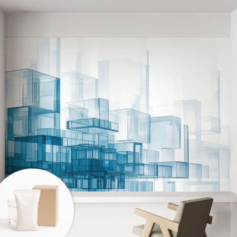 Carta Da Parati Non Tessuto - Con Colla Inclusa per Camera da Letto - Facile da Applica - Motivo decorativo Cubi trasparenti 152x104 cm
