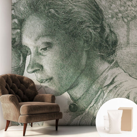 Carta Da Parati Non Tessuto - Con Colla Inclusa per Camera da Letto - Facile da Applica - Motivo decorativo Donna riflessiva 250x250 cm
